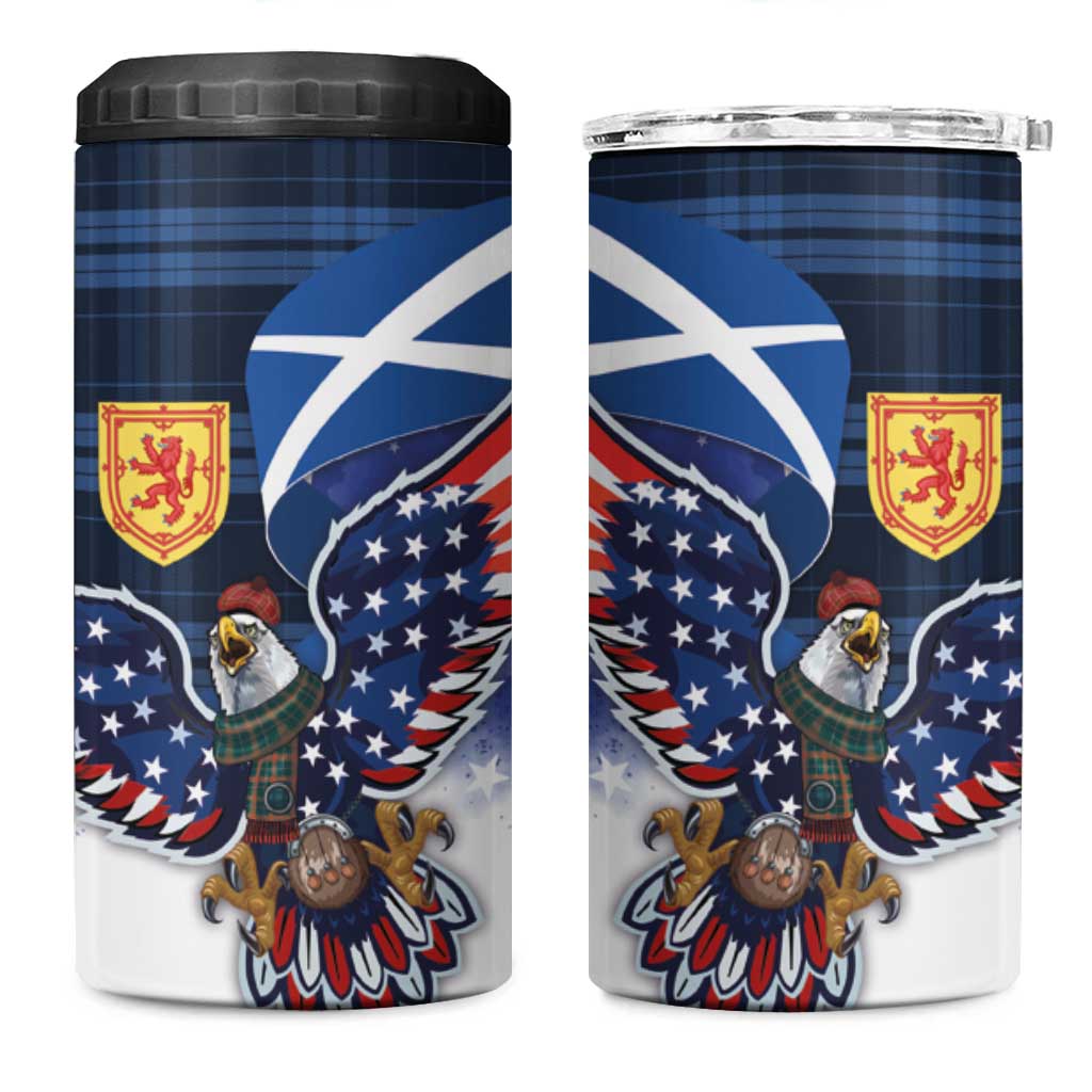 Scottish-American Heritage Month 4 in 1 Can Cooler Tumbler USA Eagle with Scottish Traditional Costume