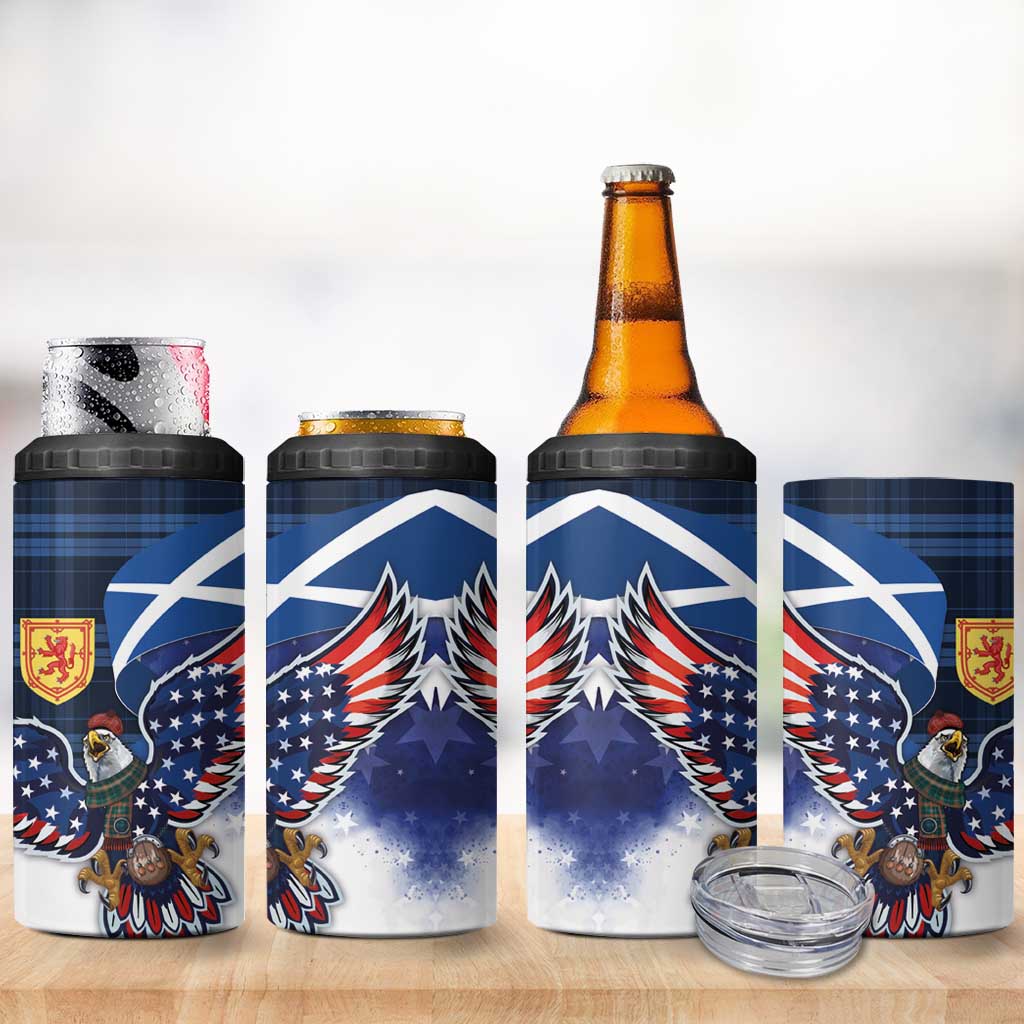 Scottish-American Heritage Month 4 in 1 Can Cooler Tumbler USA Eagle with Scottish Traditional Costume