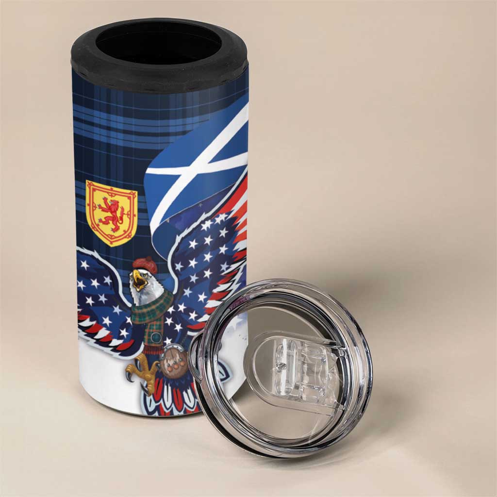 Scottish-American Heritage Month 4 in 1 Can Cooler Tumbler USA Eagle with Scottish Traditional Costume