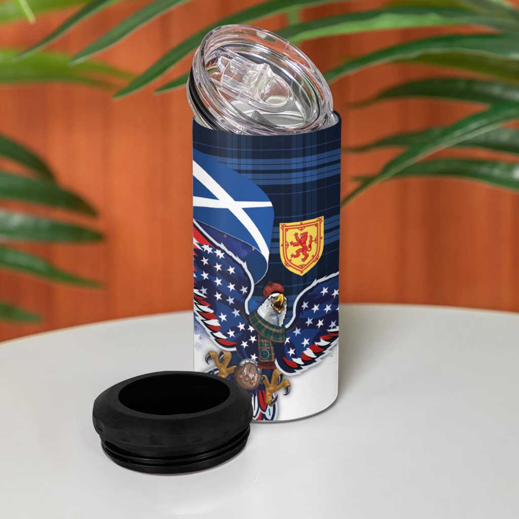 Scottish-American Heritage Month 4 in 1 Can Cooler Tumbler USA Eagle with Scottish Traditional Costume