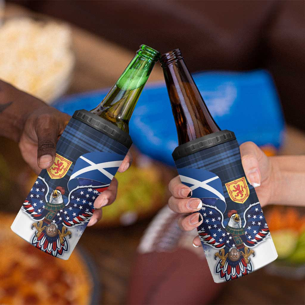 Scottish-American Heritage Month 4 in 1 Can Cooler Tumbler USA Eagle with Scottish Traditional Costume