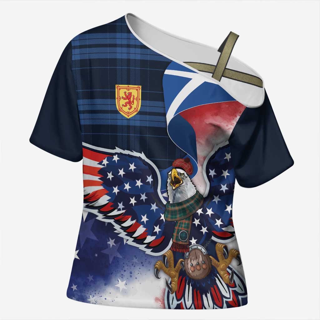 Scottish-American Heritage Month Cross Shoulder Shirt USA Eagle with Scottish Traditional Costume