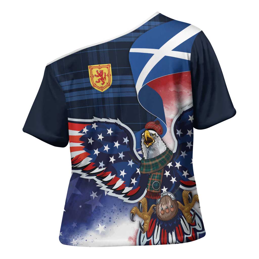 Scottish-American Heritage Month Cross Shoulder Shirt USA Eagle with Scottish Traditional Costume
