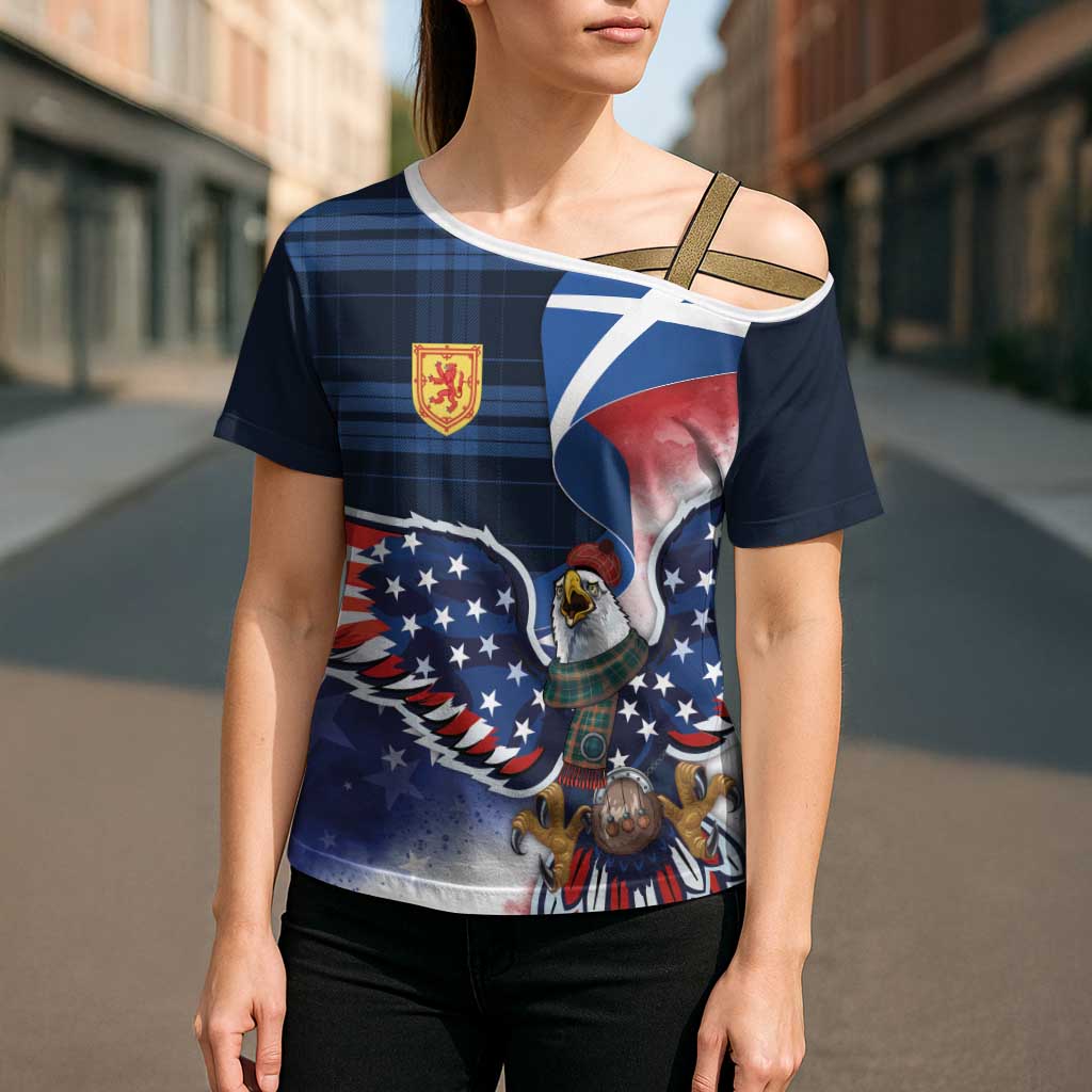 Scottish-American Heritage Month Cross Shoulder Shirt USA Eagle with Scottish Traditional Costume