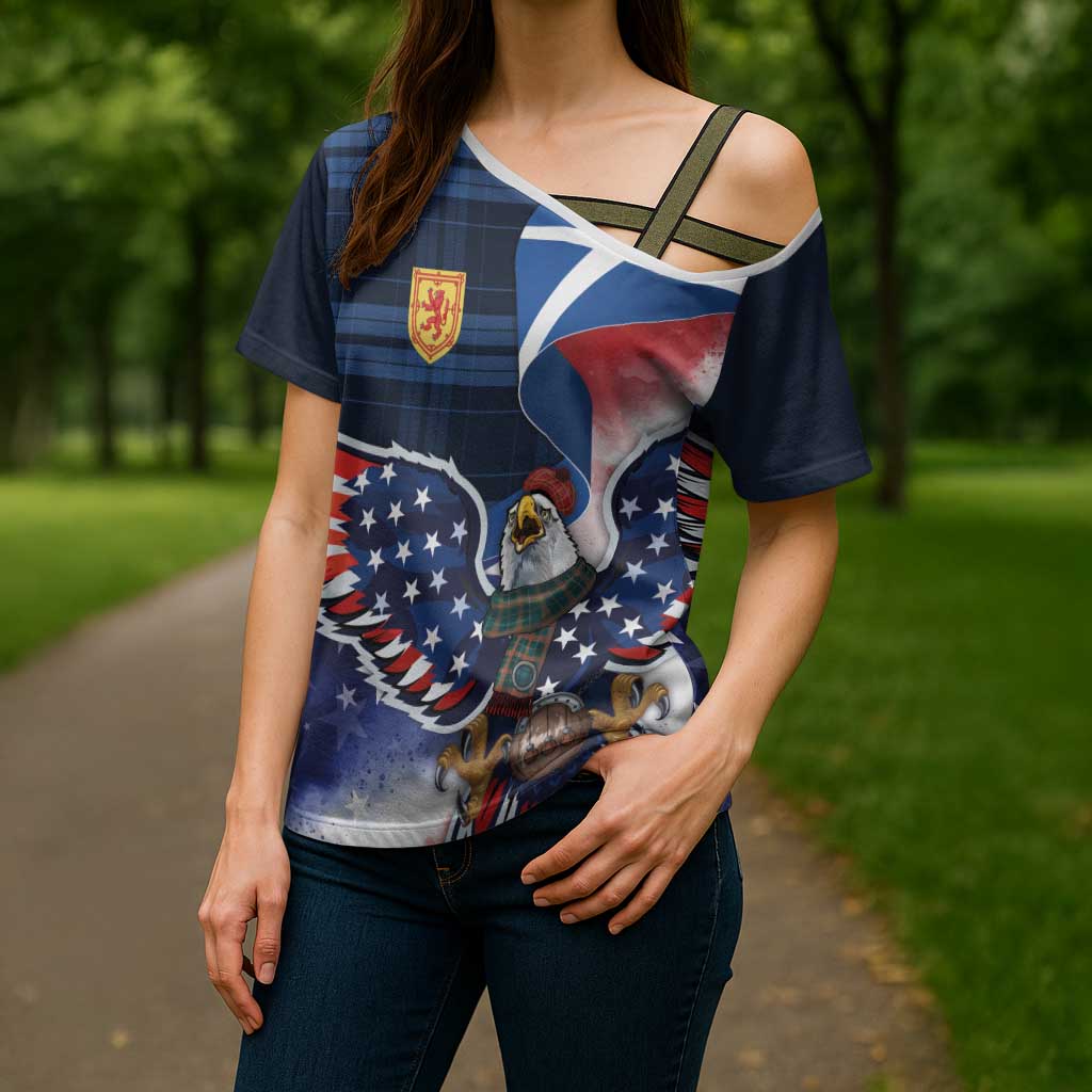 Scottish-American Heritage Month Cross Shoulder Shirt USA Eagle with Scottish Traditional Costume