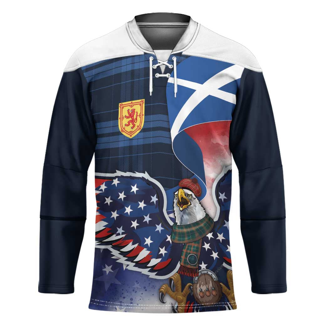 Scottish-American Heritage Month Hockey Jersey USA Eagle with Scottish Traditional Costume