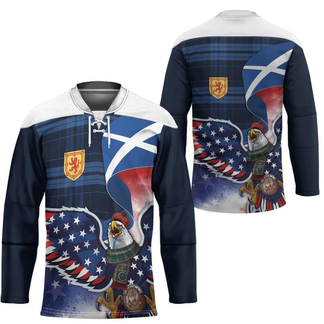 Scottish-American Heritage Month Hockey Jersey USA Eagle with Scottish Traditional Costume