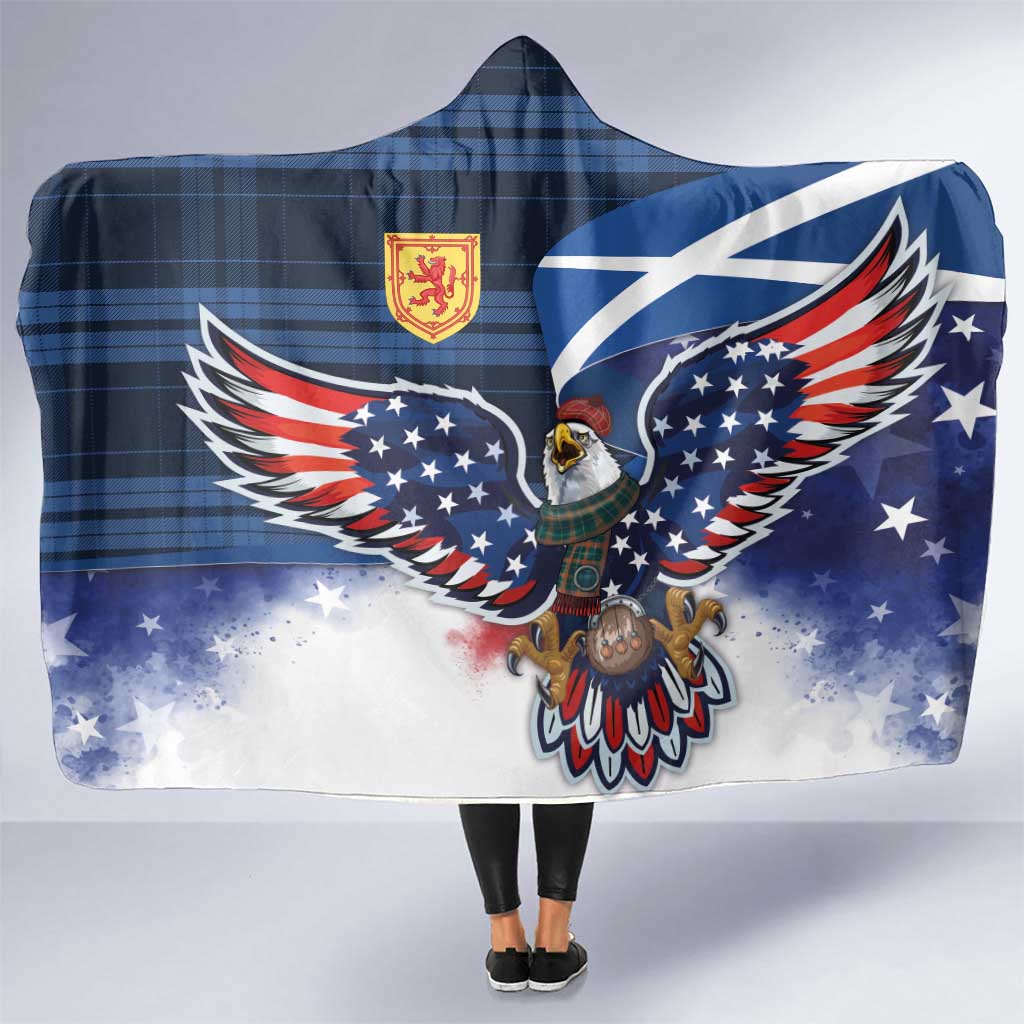 Scottish-American Heritage Month Hooded Blanket USA Eagle with Scottish Traditional Costume