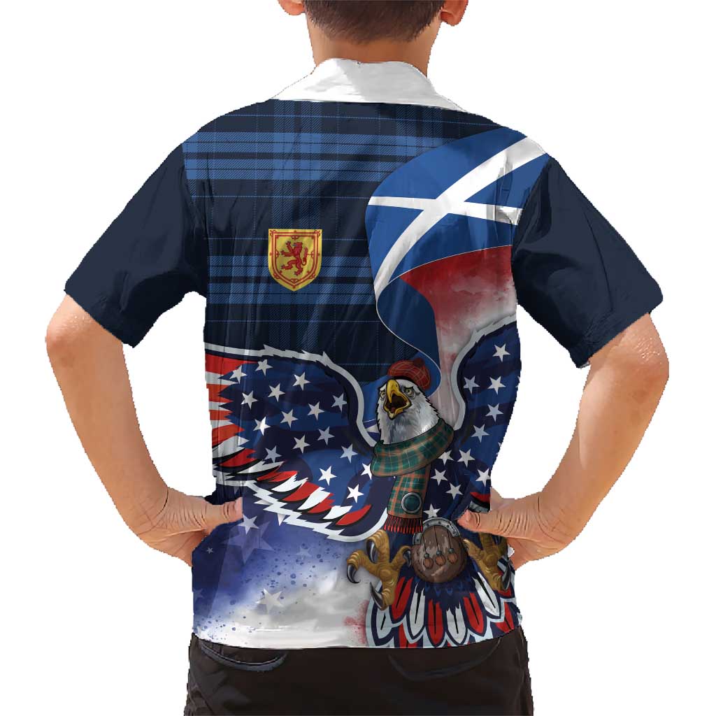 Scottish-American Heritage Month Kid Hawaiian Shirt USA Eagle with Scottish Traditional Costume
