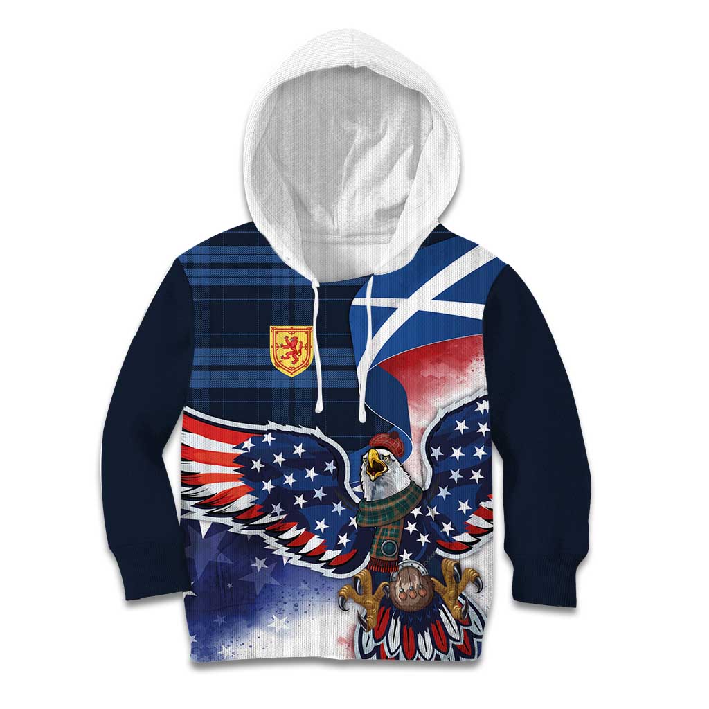 Scottish-American Heritage Month Kid Hoodie USA Eagle with Scottish Traditional Costume