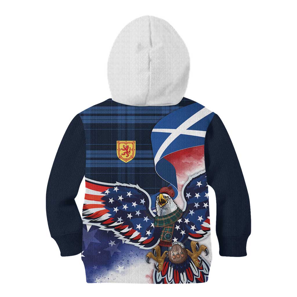 Scottish-American Heritage Month Kid Hoodie USA Eagle with Scottish Traditional Costume