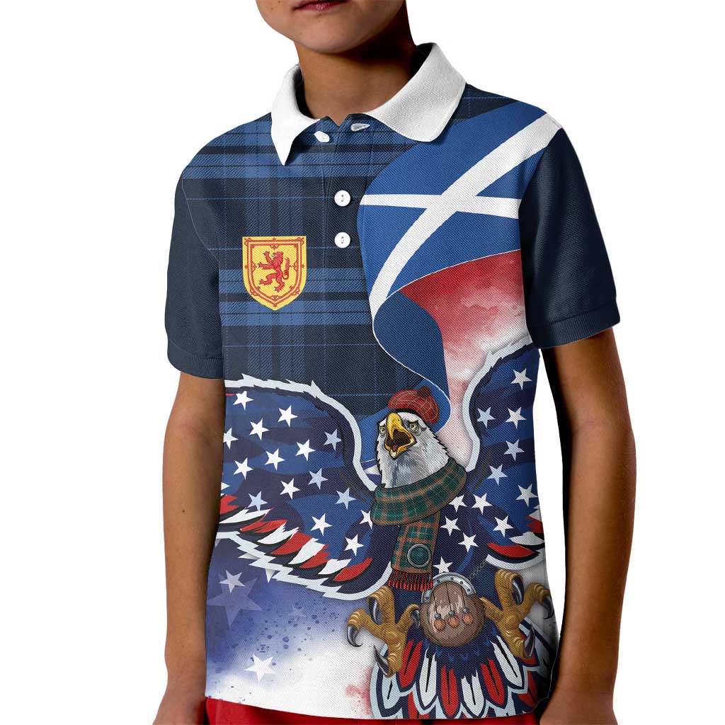 Scottish-American Heritage Month Kid Polo Shirt USA Eagle with Scottish Traditional Costume