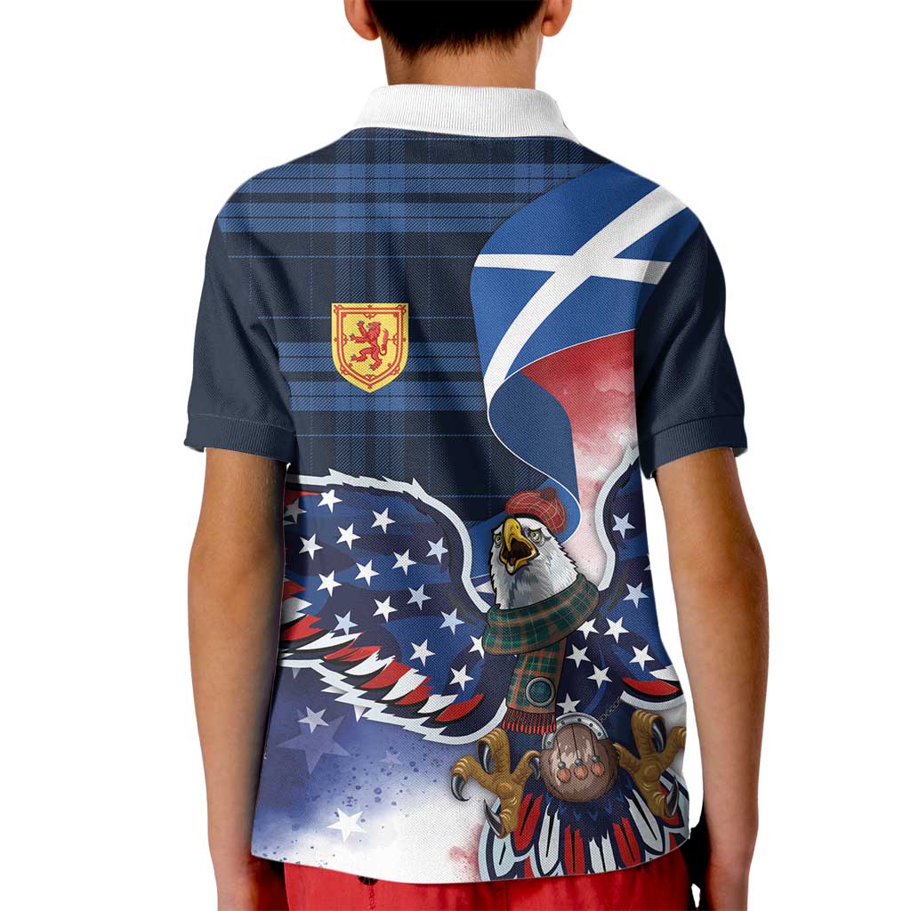 Scottish-American Heritage Month Kid Polo Shirt USA Eagle with Scottish Traditional Costume