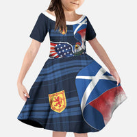 Scottish-American Heritage Month Kid Short Sleeve Dress USA Eagle with Scottish Traditional Costume