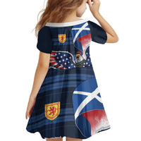 Scottish-American Heritage Month Kid Short Sleeve Dress USA Eagle with Scottish Traditional Costume