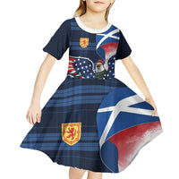 Scottish-American Heritage Month Kid Short Sleeve Dress USA Eagle with Scottish Traditional Costume