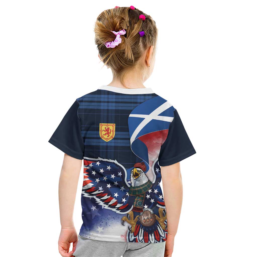 Scottish-American Heritage Month Kid T Shirt USA Eagle with Scottish Traditional Costume
