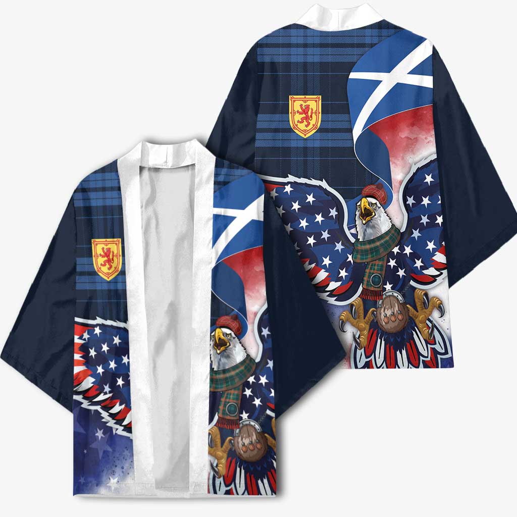 Scottish-American Heritage Month Kimono USA Eagle with Scottish Traditional Costume