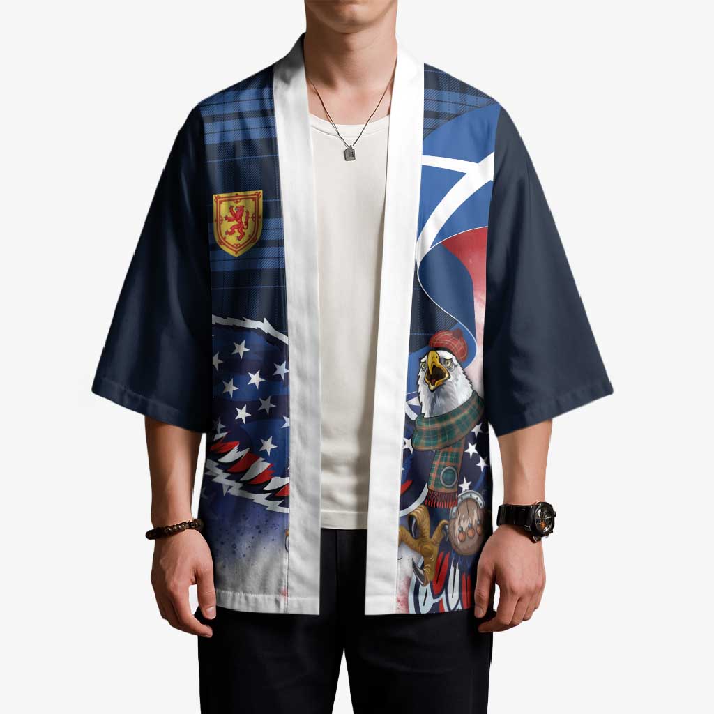 Scottish-American Heritage Month Kimono USA Eagle with Scottish Traditional Costume