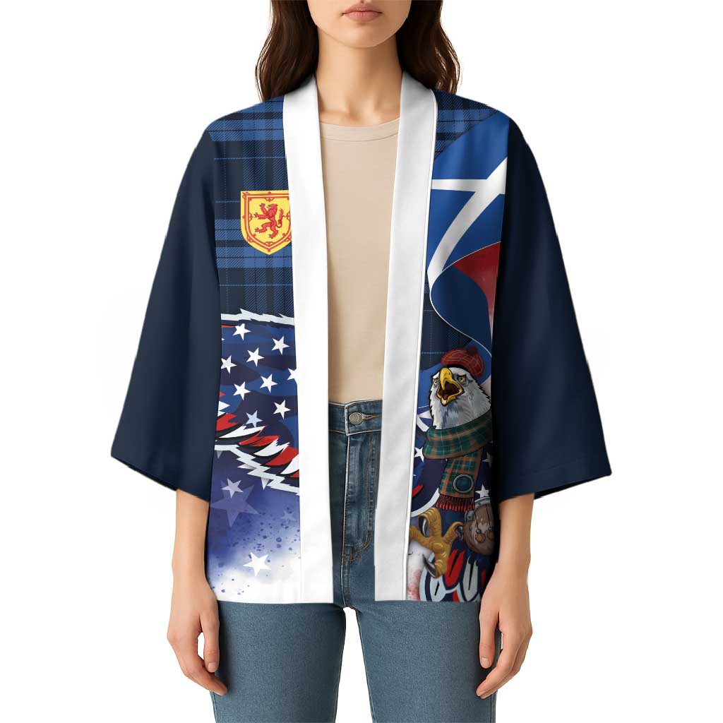 Scottish-American Heritage Month Kimono USA Eagle with Scottish Traditional Costume