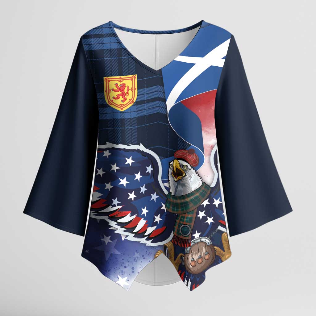 Scottish-American Heritage Month Kimono Sleeve Blouse USA Eagle with Scottish Traditional Costume