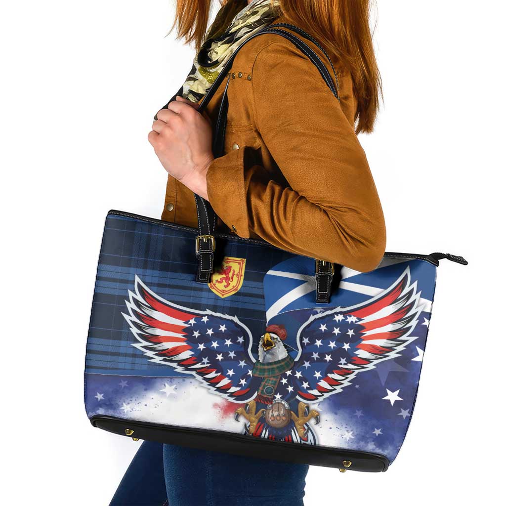 Scottish-American Heritage Month Leather Tote Bag USA Eagle with Scottish Traditional Costume