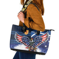 Scottish-American Heritage Month Leather Tote Bag USA Eagle with Scottish Traditional Costume