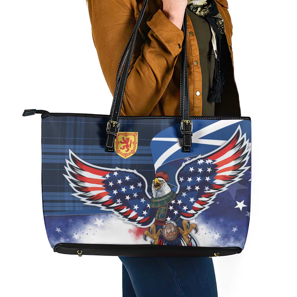 Scottish-American Heritage Month Leather Tote Bag USA Eagle with Scottish Traditional Costume