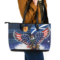 Scottish-American Heritage Month Leather Tote Bag USA Eagle with Scottish Traditional Costume