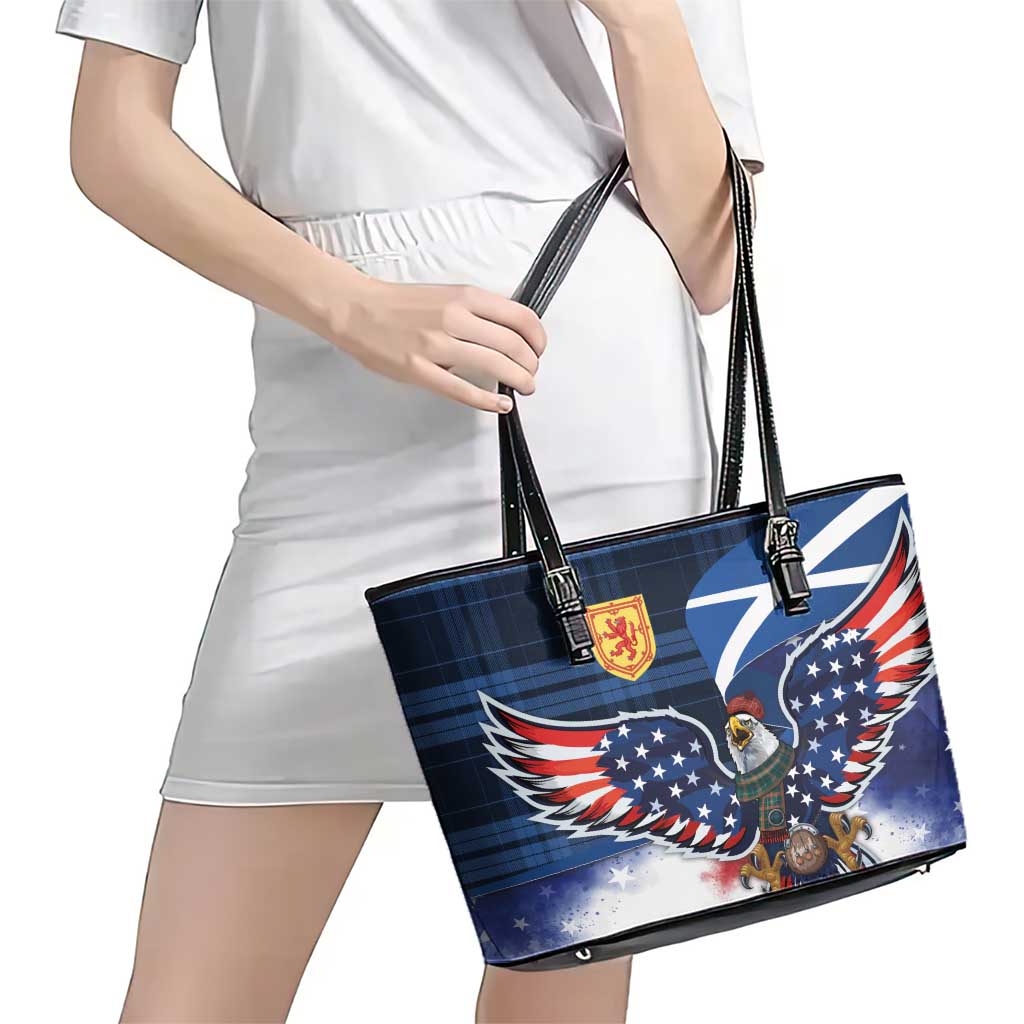 Scottish-American Heritage Month Leather Tote Bag USA Eagle with Scottish Traditional Costume