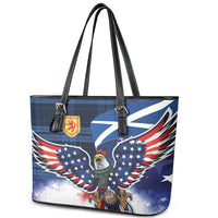 Scottish-American Heritage Month Leather Tote Bag USA Eagle with Scottish Traditional Costume