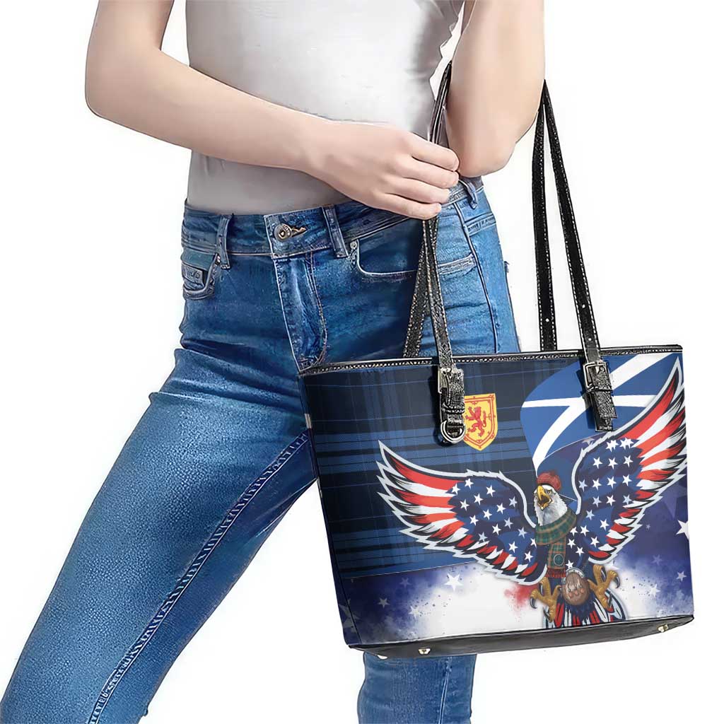Scottish-American Heritage Month Leather Tote Bag USA Eagle with Scottish Traditional Costume