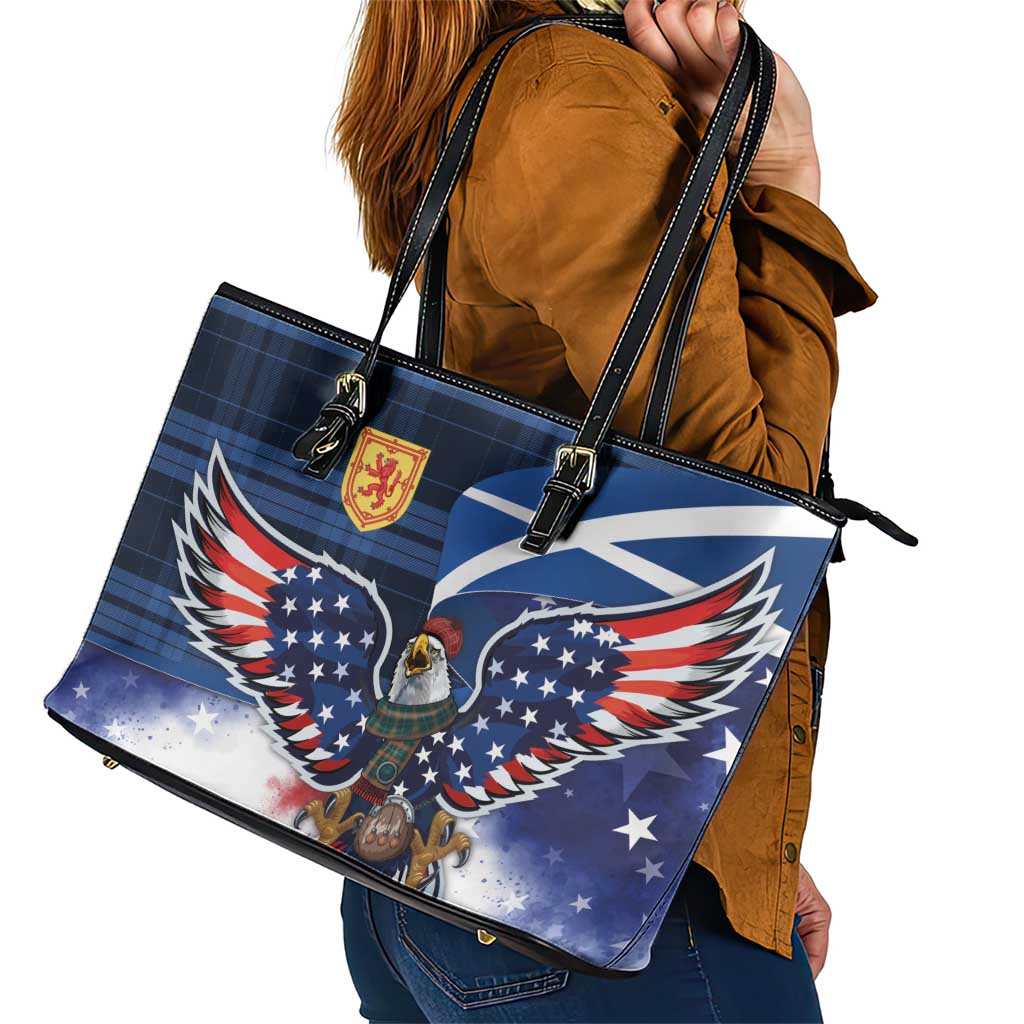 Scottish-American Heritage Month Leather Tote Bag USA Eagle with Scottish Traditional Costume