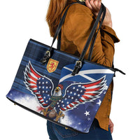 Scottish-American Heritage Month Leather Tote Bag USA Eagle with Scottish Traditional Costume