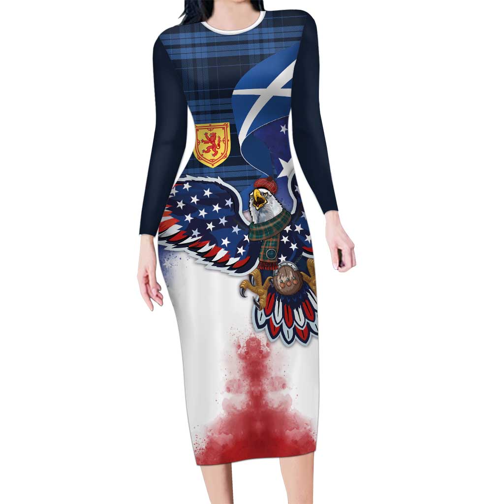 Scottish-American Heritage Month Long Sleeve Bodycon Dress USA Eagle with Scottish Traditional Costume