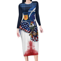 Scottish-American Heritage Month Long Sleeve Bodycon Dress USA Eagle with Scottish Traditional Costume