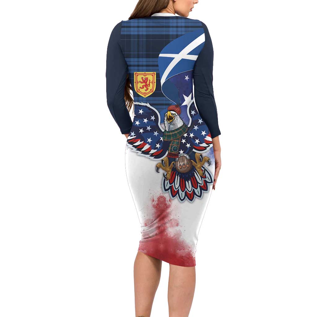 Scottish-American Heritage Month Long Sleeve Bodycon Dress USA Eagle with Scottish Traditional Costume