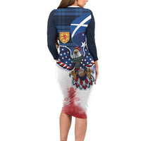 Scottish-American Heritage Month Long Sleeve Bodycon Dress USA Eagle with Scottish Traditional Costume