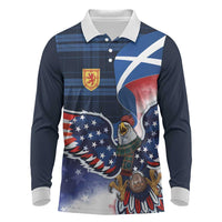 Scottish-American Heritage Month Long Sleeve Polo Shirt USA Eagle with Scottish Traditional Costume