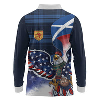 Scottish-American Heritage Month Long Sleeve Polo Shirt USA Eagle with Scottish Traditional Costume
