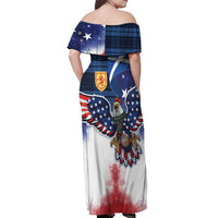 Scottish-American Heritage Month Off Shoulder Maxi Dress USA Eagle with Scottish Traditional Costume