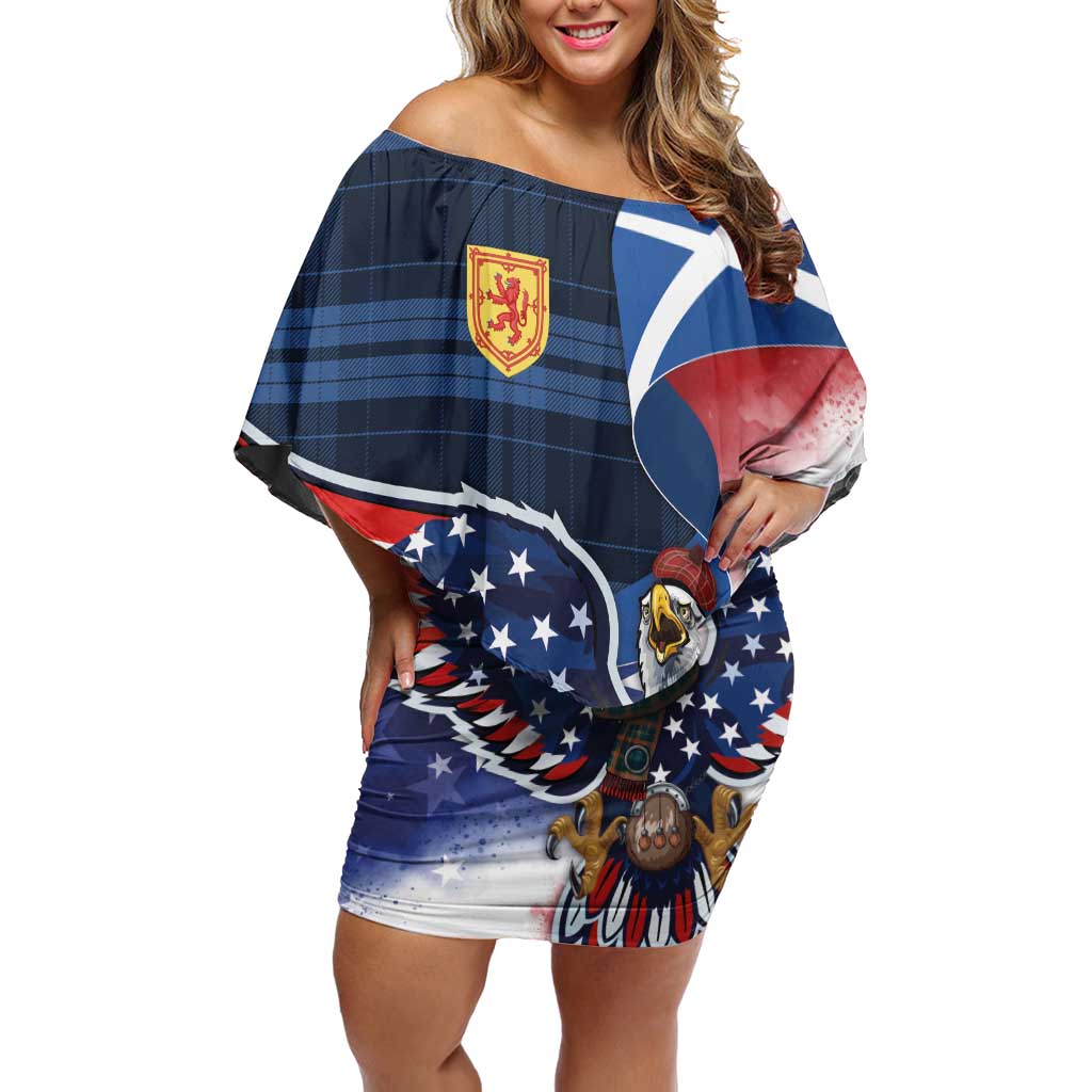 Scottish-American Heritage Month Off Shoulder Short Dress USA Eagle with Scottish Traditional Costume