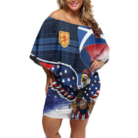 Scottish-American Heritage Month Off Shoulder Short Dress USA Eagle with Scottish Traditional Costume