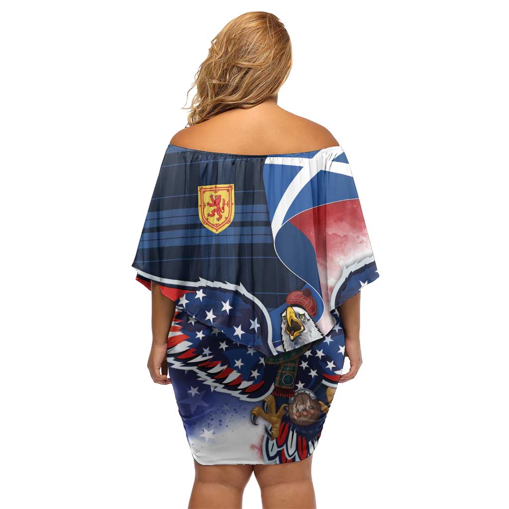 Scottish-American Heritage Month Off Shoulder Short Dress USA Eagle with Scottish Traditional Costume