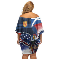 Scottish-American Heritage Month Off Shoulder Short Dress USA Eagle with Scottish Traditional Costume