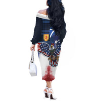 Scottish-American Heritage Month Off The Shoulder Long Sleeve Dress USA Eagle with Scottish Traditional Costume