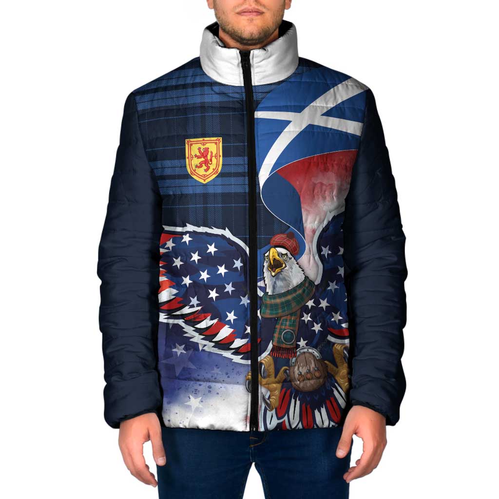 Scottish-American Heritage Month Padded Jacket USA Eagle with Scottish Traditional Costume