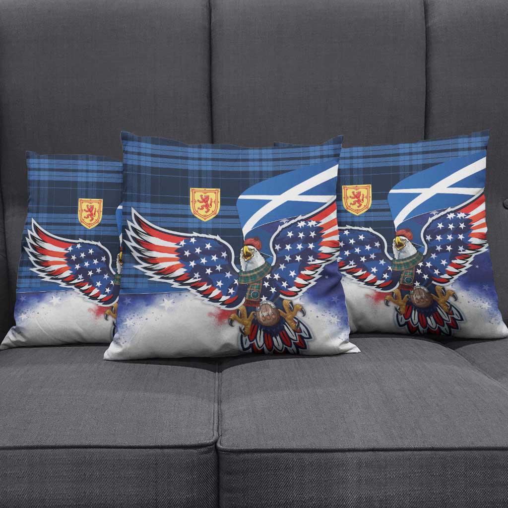 Scottish-American Heritage Month Pillow Cover USA Eagle with Scottish Traditional Costume