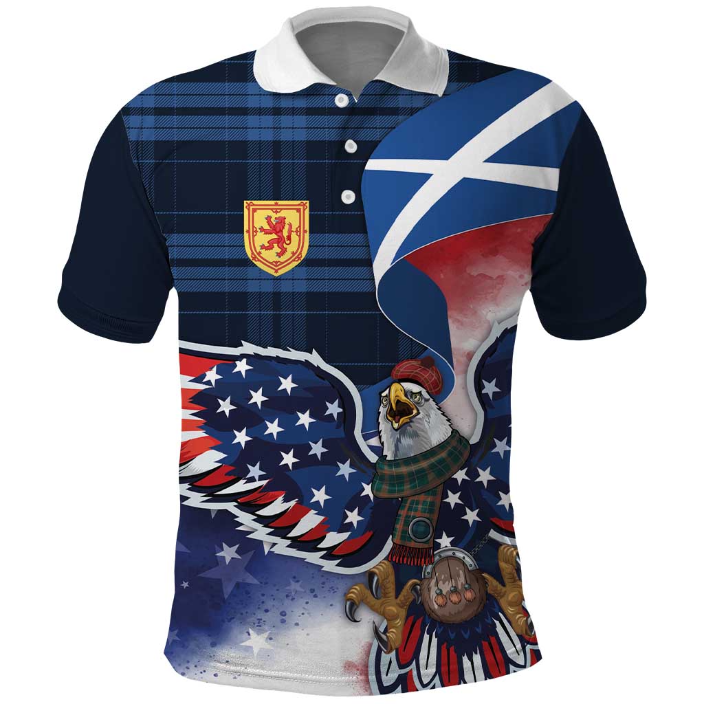 Scottish-American Heritage Month Polo Shirt USA Eagle with Scottish Traditional Costume
