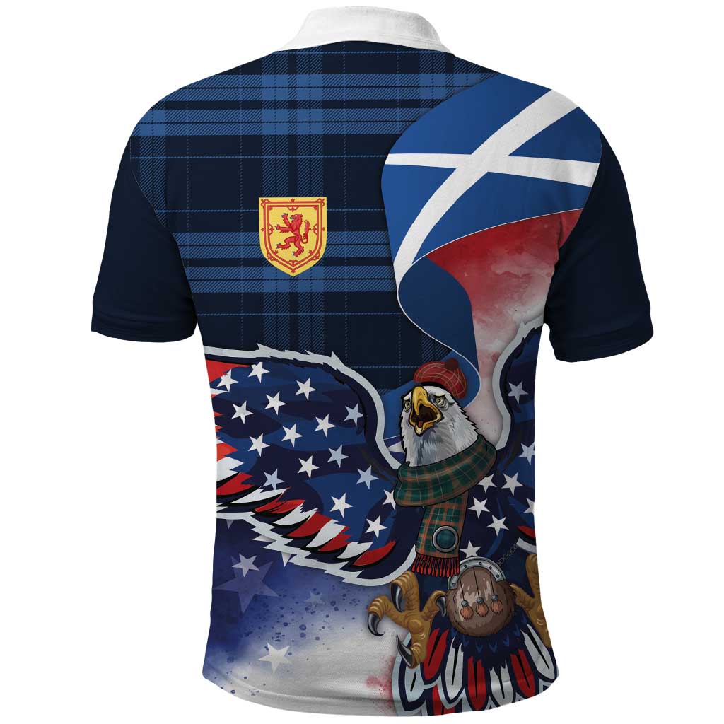 Scottish-American Heritage Month Polo Shirt USA Eagle with Scottish Traditional Costume